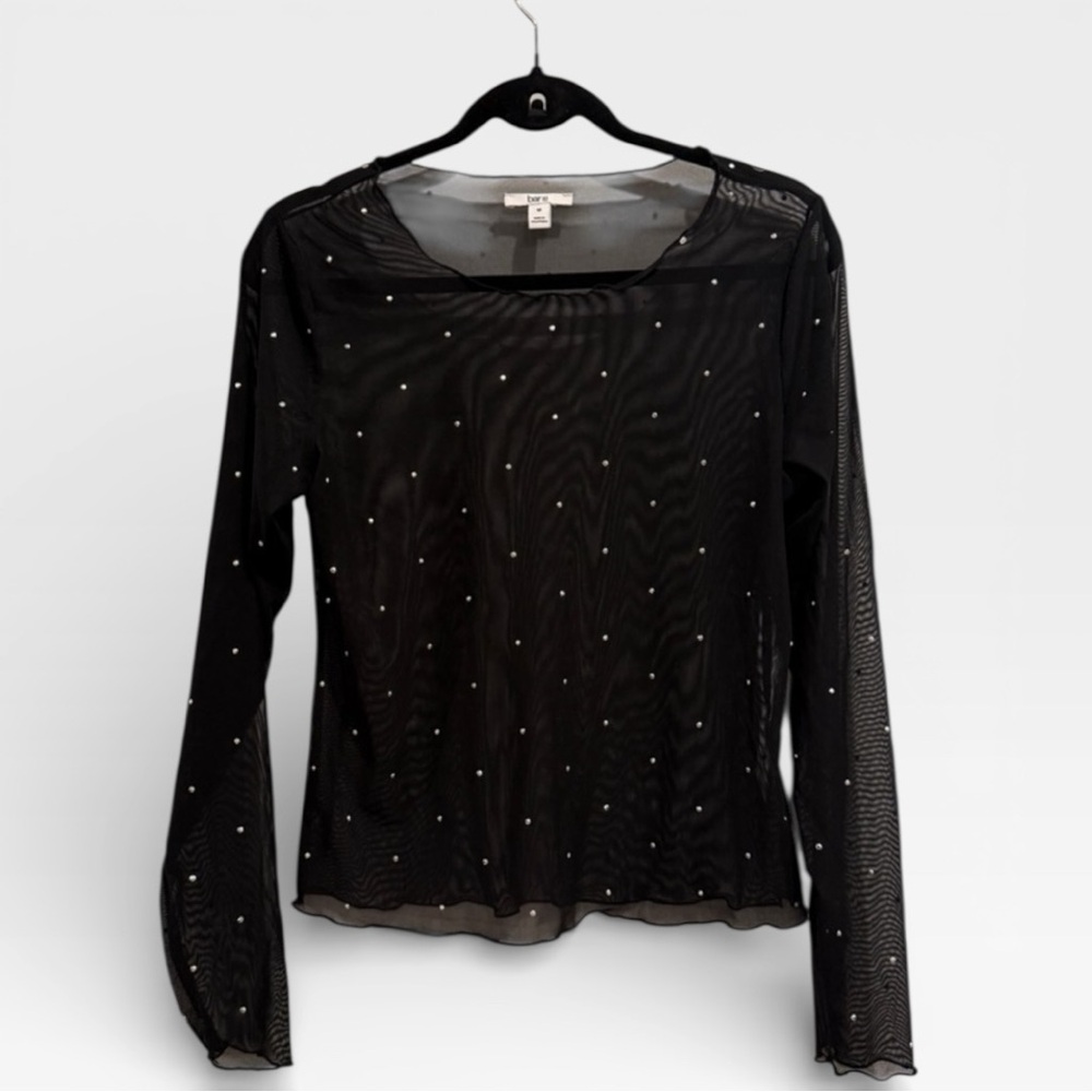 Bar III Black Sheer Blouse with crystal/gem/bedazzled Accents